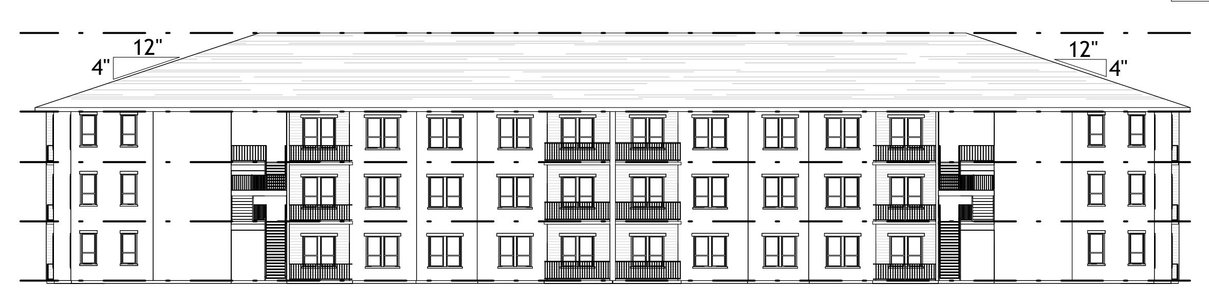 Front elevation of a three-storey residential building