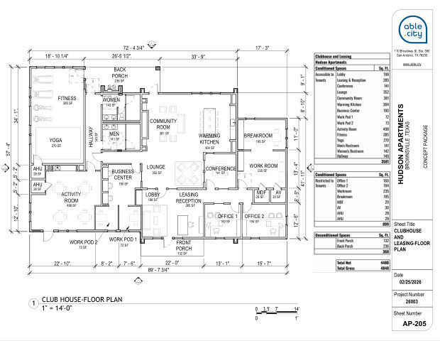 Clubhouse & leasing — floor plan, sheet AP-205