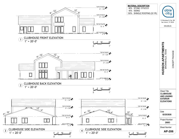 Clubhouse — elevations, sheet AP-206