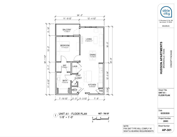 Unit A1 — 1 bed / 1 bath, sheet AP-301