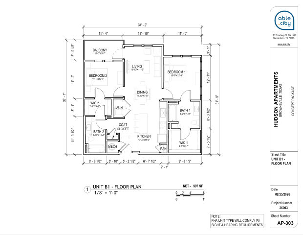 Unit B1 — 2 bed / 2 bath, sheet AP-303