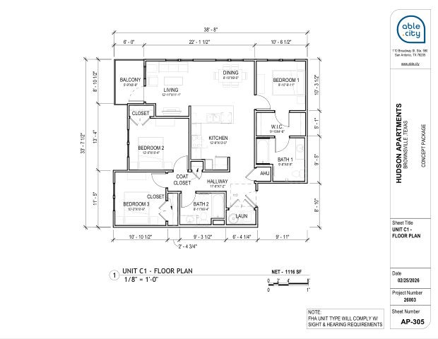Unit C1 — 3 bed / 2 bath, sheet AP-305